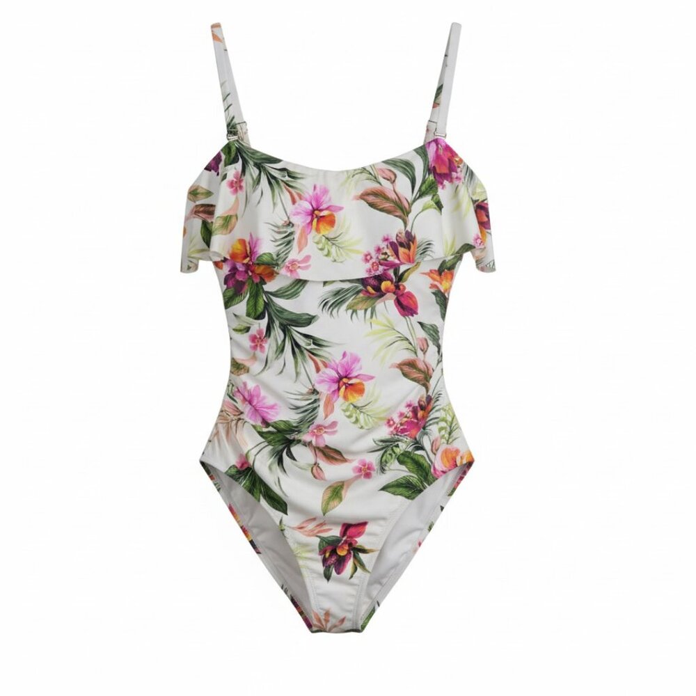 Kona Sol NWT Women's Tropical Floral Off Shoulder Flounce One Piece Swimsuit